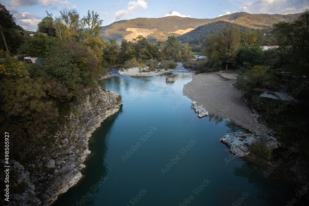 River Soca in town Deskle Slovenia