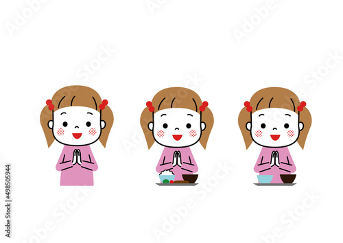 いただきます、ごちそうさまを言っている女の子　食事のマナー