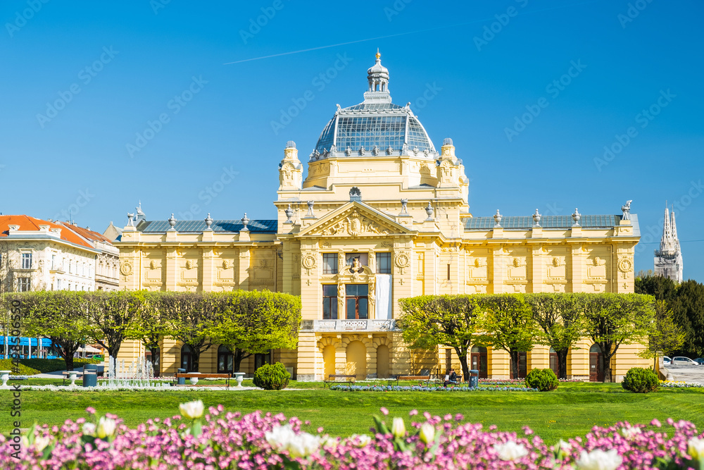 Fototapeta premium Zagreb, Croatia, beautiful monumental architecture, art pavilion in downtown in spring