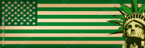 USA cannabis flag and Statue of Liberty. Vector image