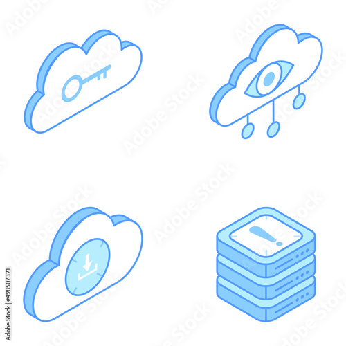 Trendy Isometric Icons of Cloud Computing 