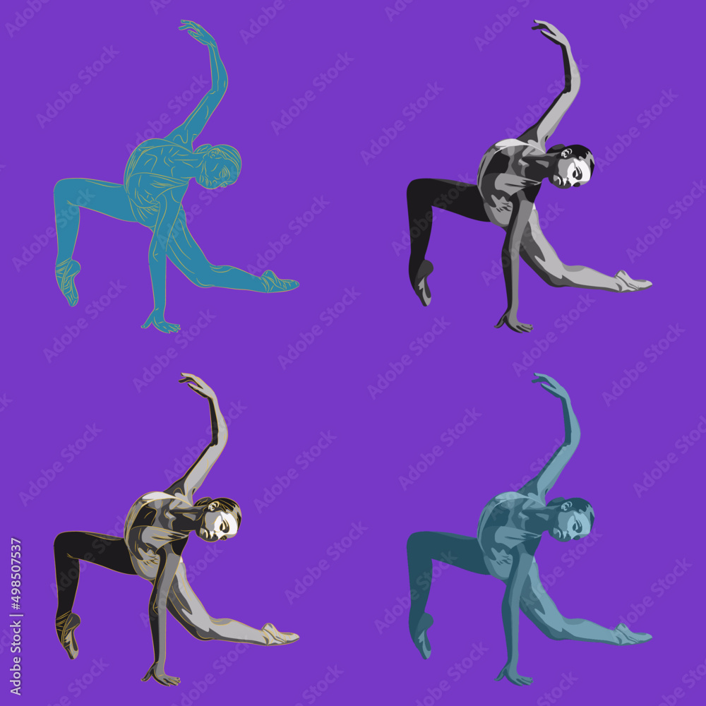 Aesthetic minimal grayscale profile of a female dancer silhouette. Woman in motion stretched pose. Feminine concept. Design for print, banners, background. Vector Aesthetic minimal grayscale profile of a female dancer silhouette. Woman in motion stretched pose. Feminine concept. Design for print, banners, background. Vector