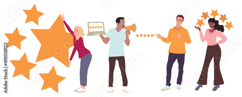 Set of people give feedback with stars