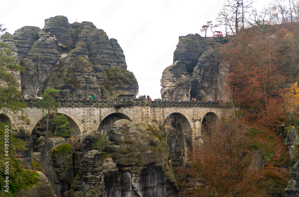 Czech Saxony. Rocks and mountains. Landscape , nature. View of park and forest , bridge.