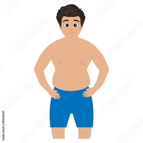 Fat boy on white background. Concept of weight. Vector illustration.