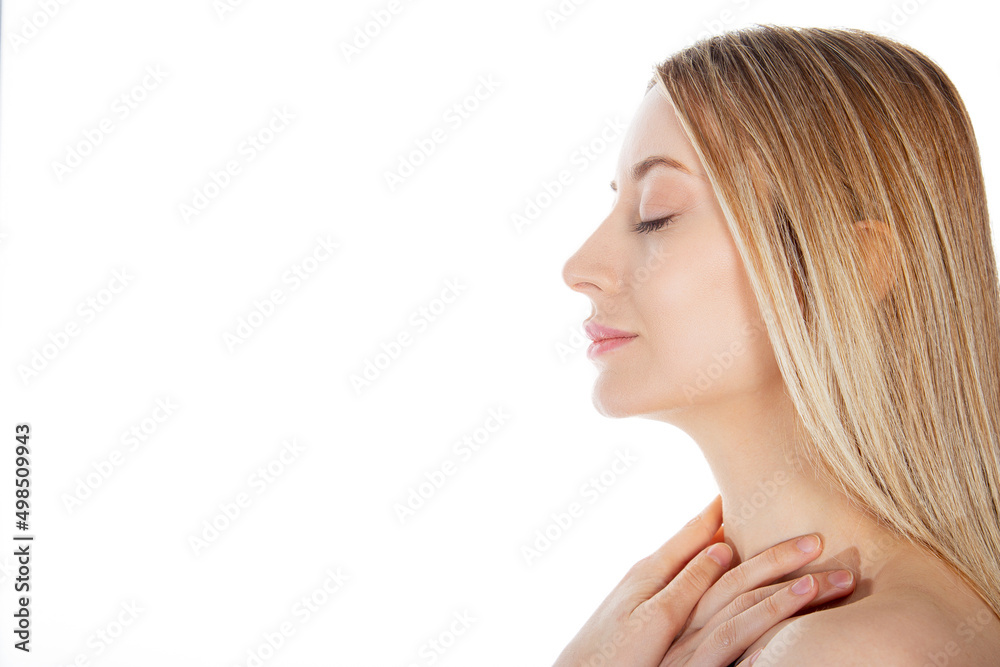 Beautiful woman shoulder cropped portrait with copy space. Beautiful woman shoulder cropped portrait with copy space.