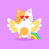 Cute cat with wings and rainbow tail