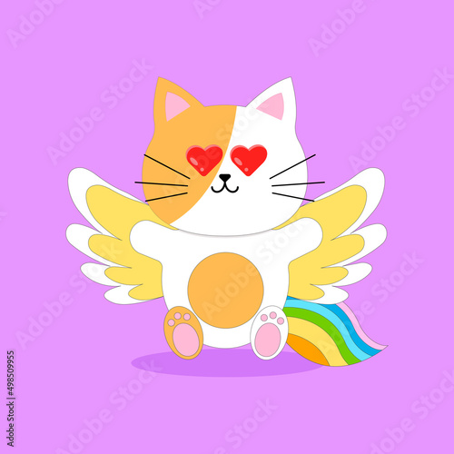 Cute cat with wings and rainbow tail