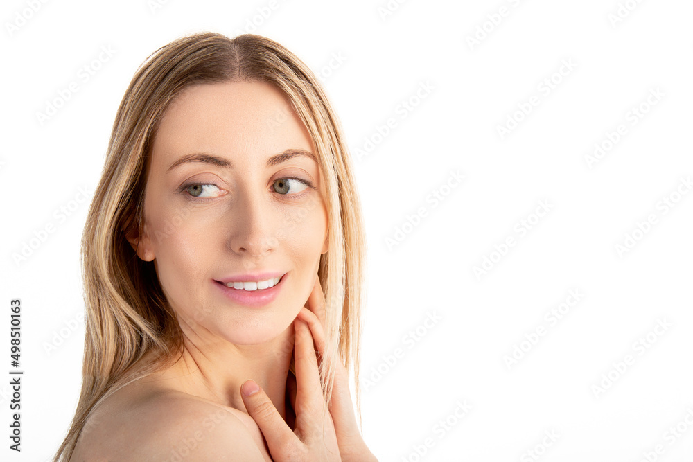 Beautiful woman shoulder cropped portrait with copy space. Beautiful woman shoulder cropped portrait with copy space.