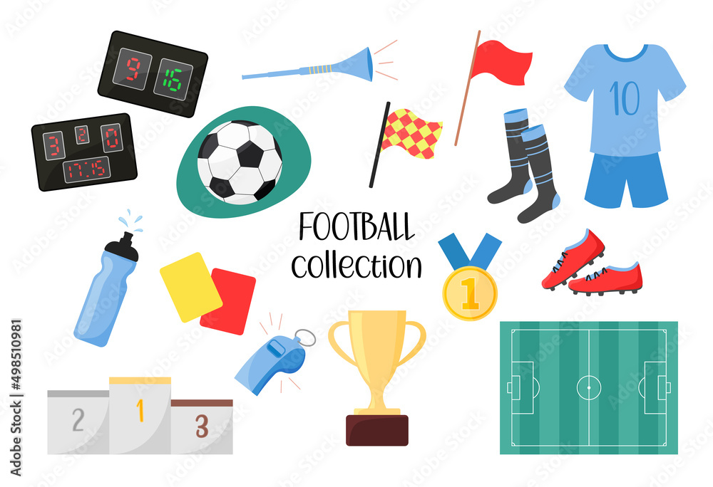 Football elements set. Vector collection of soccer game objects