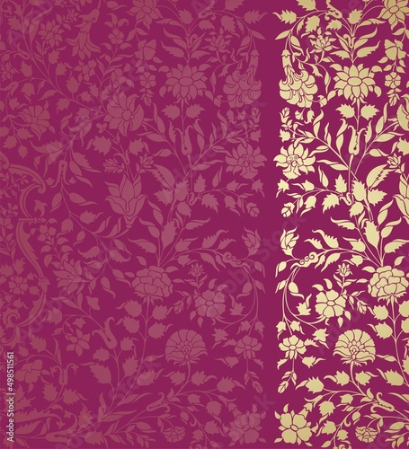 wedding card design, traditional paisley floral pattern , royal India	