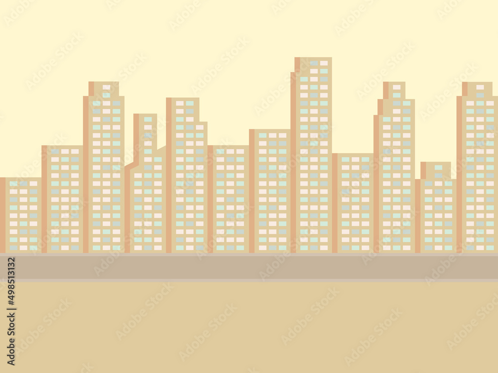 City landscape with skyscrapers. Big city panorama. High-rise buildings with windows. Design for banners, promotional products and posters. Vector illustration