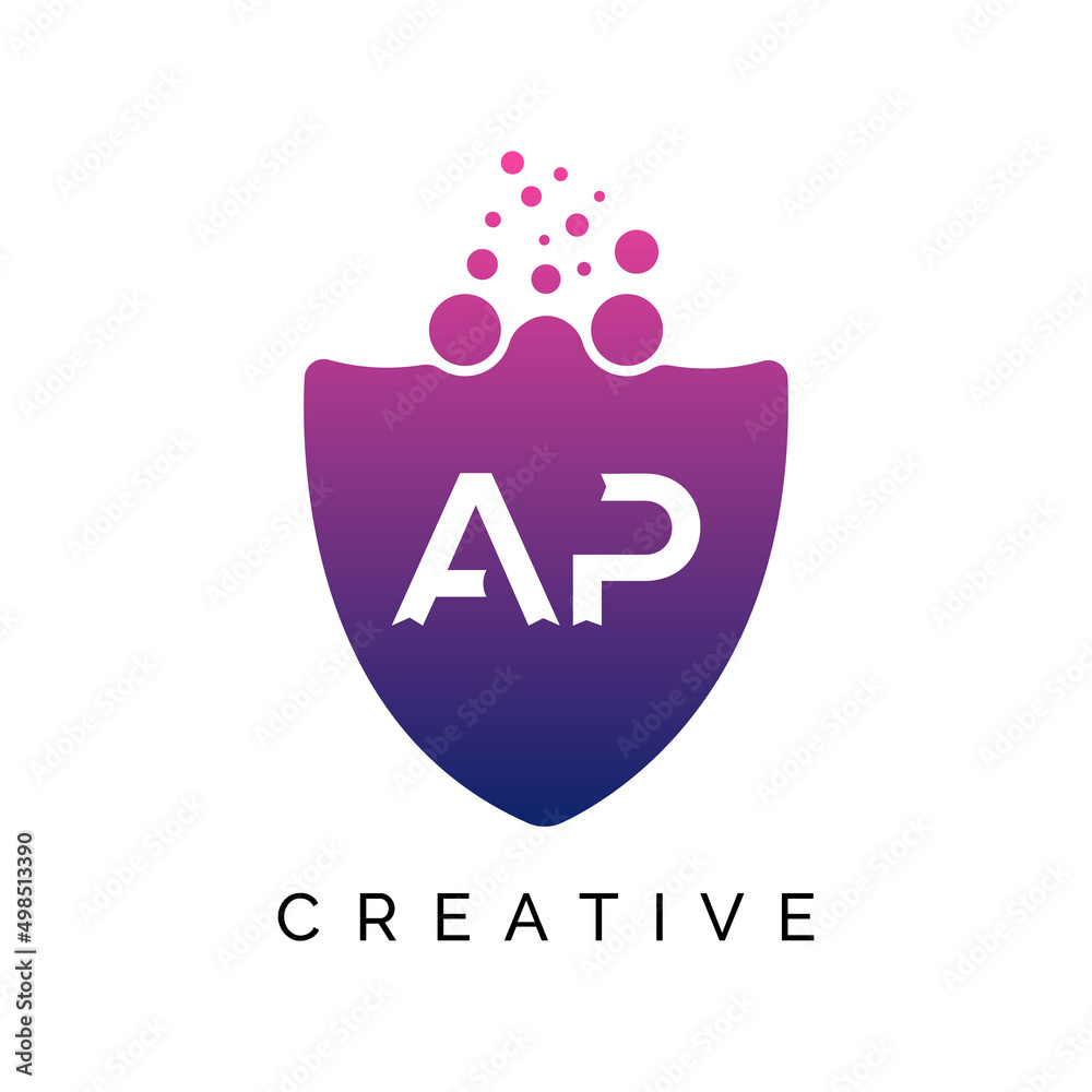 AP Letter Dots Logo Design with Creative Trendy Bubbles Purple Magenta and blue Colors AP logo design vector template. AP Letter Dots Logo Design with Creative Trendy Bubbles Purple Magenta and blue Colors AP logo design vector template.