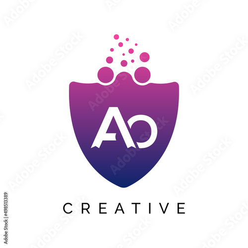 AO Letter Dots Logo Design with Creative Trendy Bubbles Purple Magenta and blue Colors AO logo design vector template.