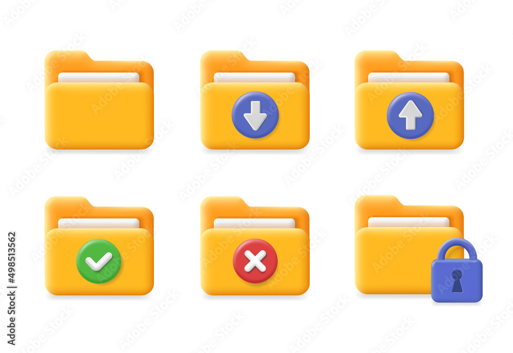 Folder icon set. upload download folder, vector 3d Folder icon set. upload download folder, vector 3d