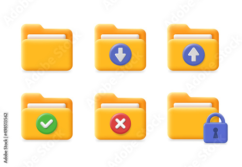 Folder icon set. upload download folder, vector 3d
