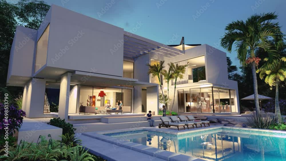 Evening at the modern villa