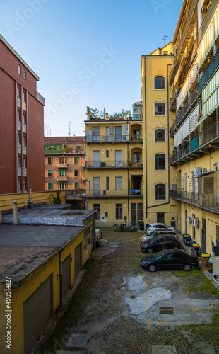 TURIN, ITALY - August 23, 2021:View of Typical apartament building in the streets of Turin, Italy
