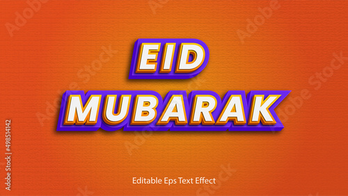 Eid Mubarak greeting. Stylish eid Mubarak 3d text effect vector design in blue-purple colors. This Eid Ul Fitr wish can be used for an invitation card social media post banner poster.