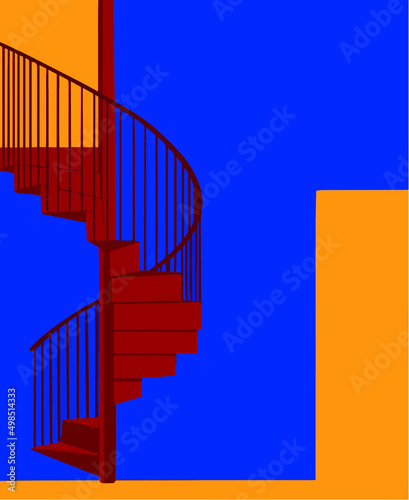 a long bright red staircase