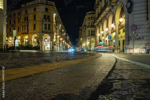 TURIN, ITALY - August 21, 2021 Long exposure shot of beautiful city of Turin at night