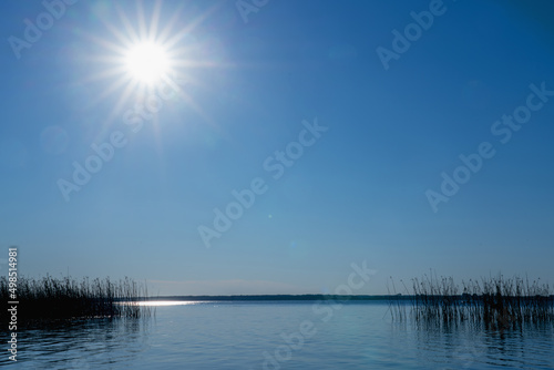 Summer landscape of beautiful tranquil sea. Horizontal image. Copy space.