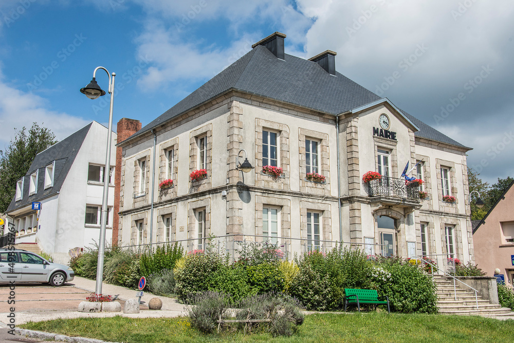 traditional, typical French  town hall in the village of Montsauche-les-Settons in the region of the Morvan