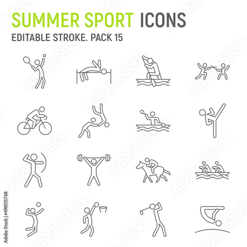Summer sport line icon set, sport games collection, vector graphics, logo illustrations, summer sport vector icons, fitness signs, outline pictograms, editable stroke