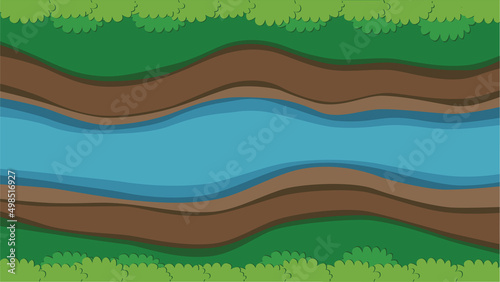 Top view of green forest and river concept of paper art style vector