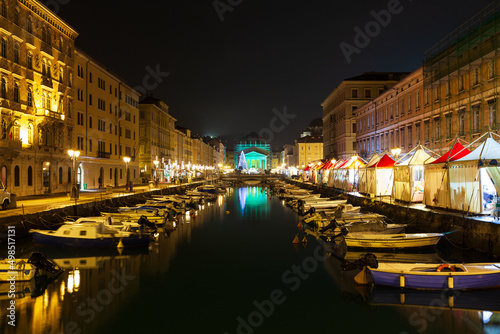 Trieste channel at Ponte Rosso square view in winter evening