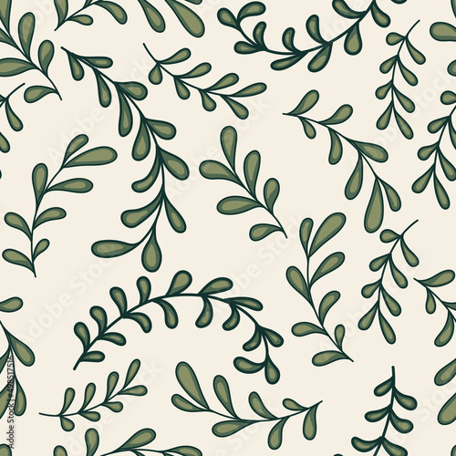 Summer vector seamless pattern. Green leaves on wallpaper. Decorative ornament for fabric or print. 