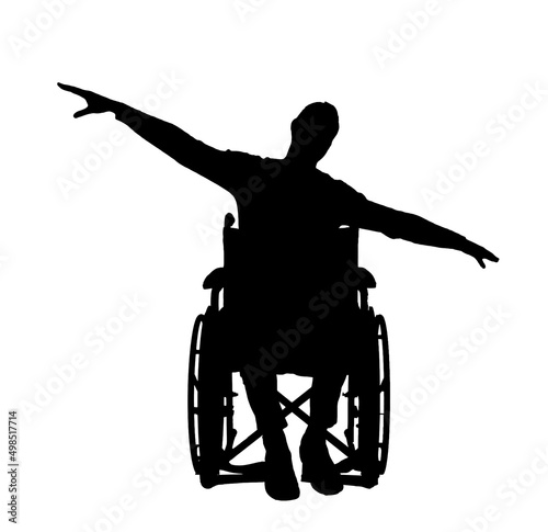 Silhouette vector of happy disabled man in wheelchair