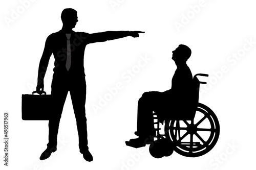 Silhouette vector Employer refuses the disabled person in a wheelchair to employ him for work