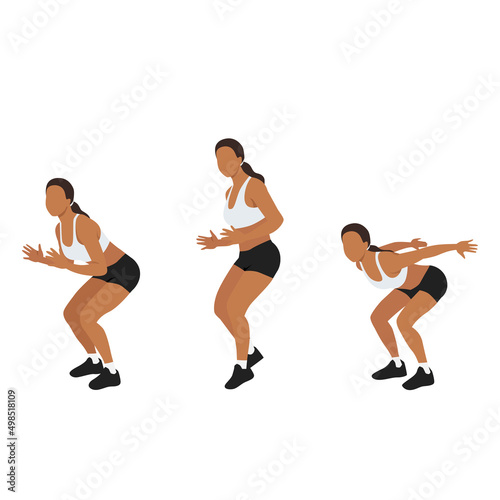 Woman doing Forward jump shuffle back exercise. Flat vector illustration isolated on white background