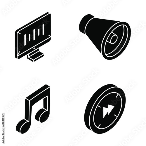 Trendy Multimedia Elements Isometric Icons