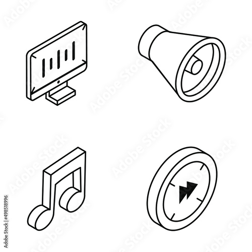 Trendy Multimedia Elements Isometric Icons