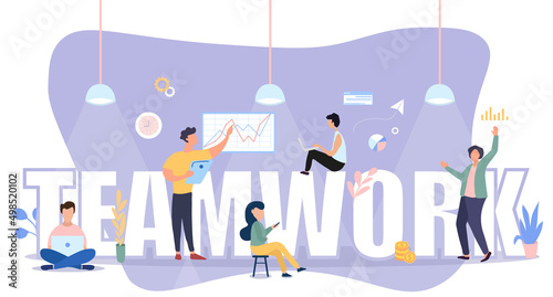  Business career. Working hour. Workspace. Team work. Vector illustration