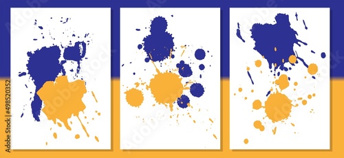 Set of patriotic Ukrainian backgrounds with spots in colors of ukrainian flag. Templates collection for brochures, posters, banners, flyers and cards. Vector illustration.