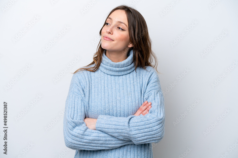Young caucasian woman isolated on white background looking to the side Young caucasian woman isolated on white background looking to the side