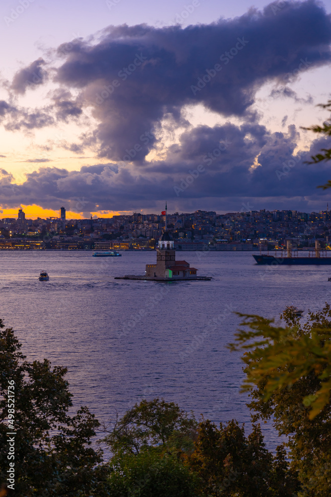 Maiden's Tower or Kiz Kulesi at dusk. Istanbul background vertical photo