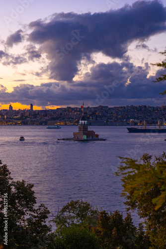 Maiden's Tower or Kiz Kulesi at dusk. Istanbul background vertical photo © senerdagasan