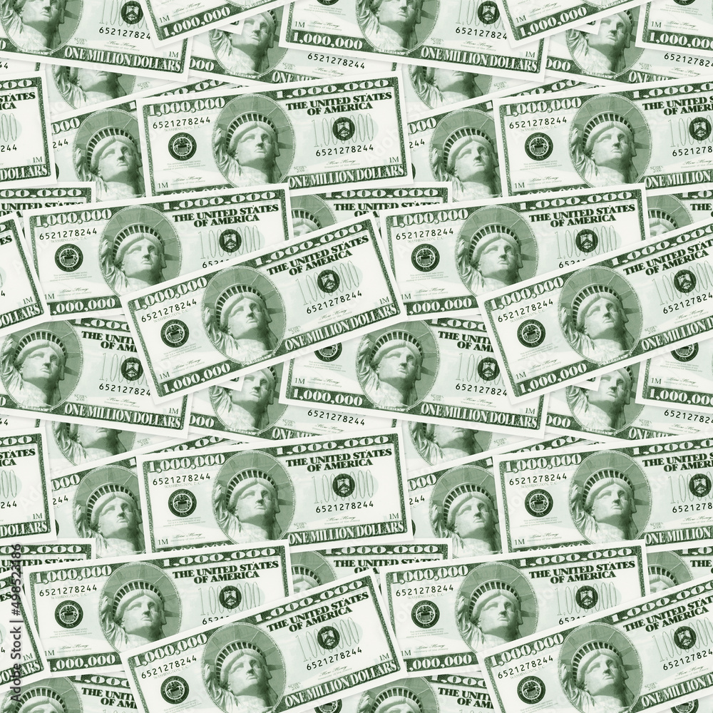 Fake million dollar bills seamless background for money message Stock Photo  | Adobe Stock