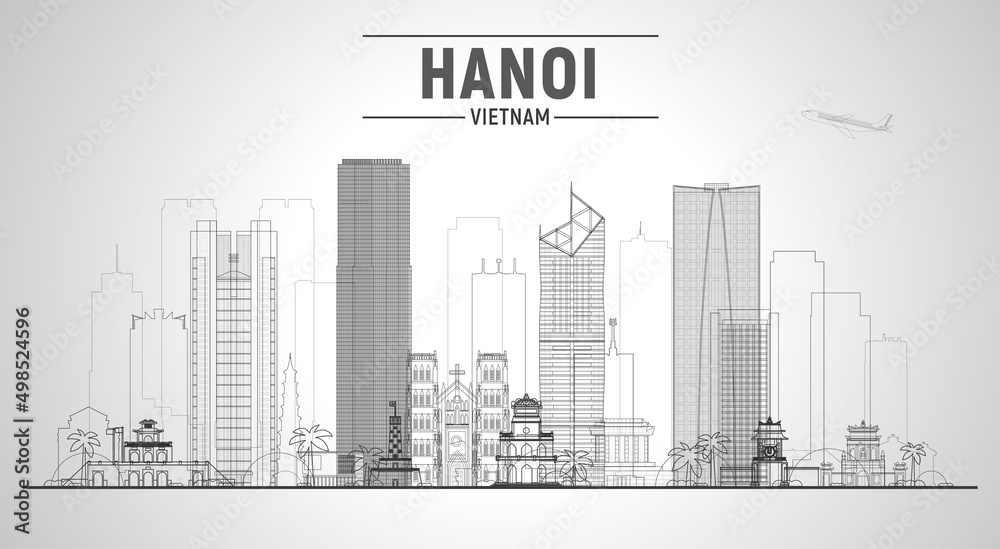 Item ID: 1203408880

Hanoi ( Vietnam ) line skyline with panorama in white background. Vector Illustration. Business travel and tourism concept with modern buildings. Image for presentation or banner.