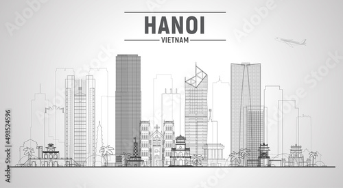 Item ID: 1203408880Hanoi ( Vietnam ) line skyline with panorama in white background. Vector Illustration. Business travel and tourism concept with modern buildings. Image for presentation or banner.