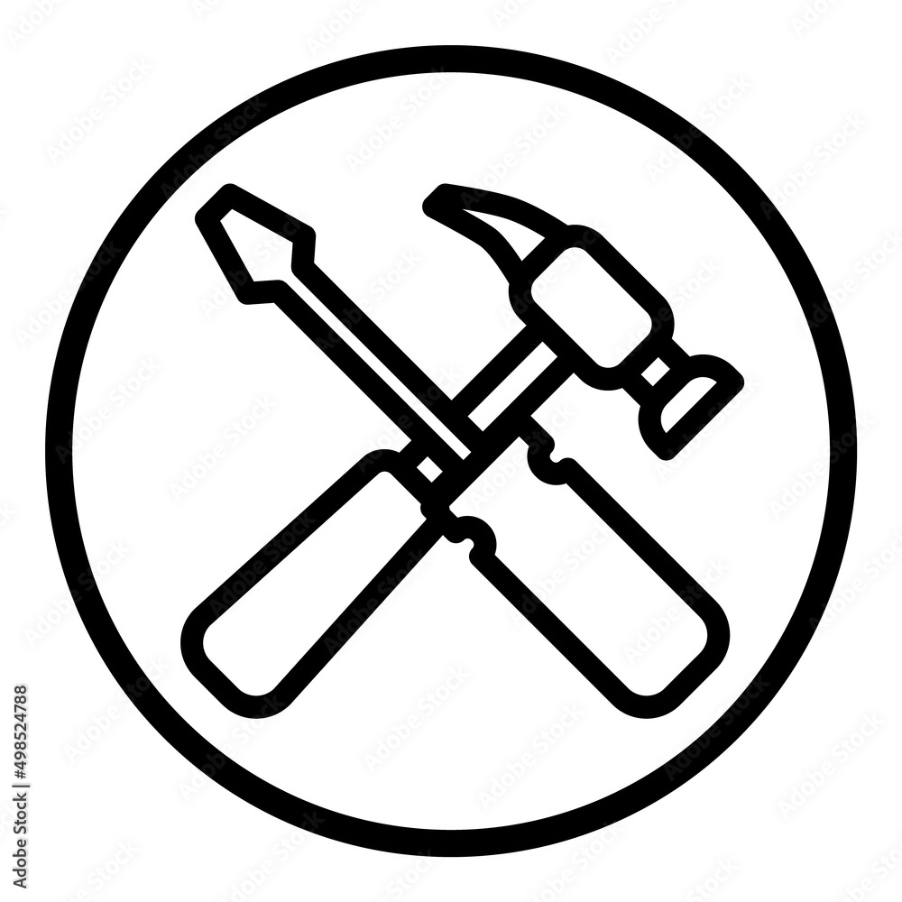 Hammer And Screwdriver Flat Icon Isolated On White Background Hammer And Screwdriver Flat Icon Isolated On White Background