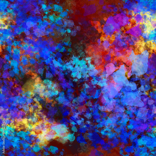 Fototapeta Naklejka Na Ścianę i Meble -  Abstract vivid neon multicolored seamless background with a mixed bright spots, blots, splashes and smudges