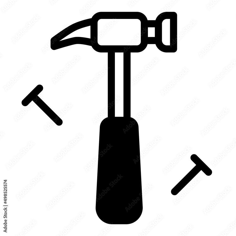 Hammer And Nails Flat Icon Isolated On White Background Hammer And Nails Flat Icon Isolated On White Background