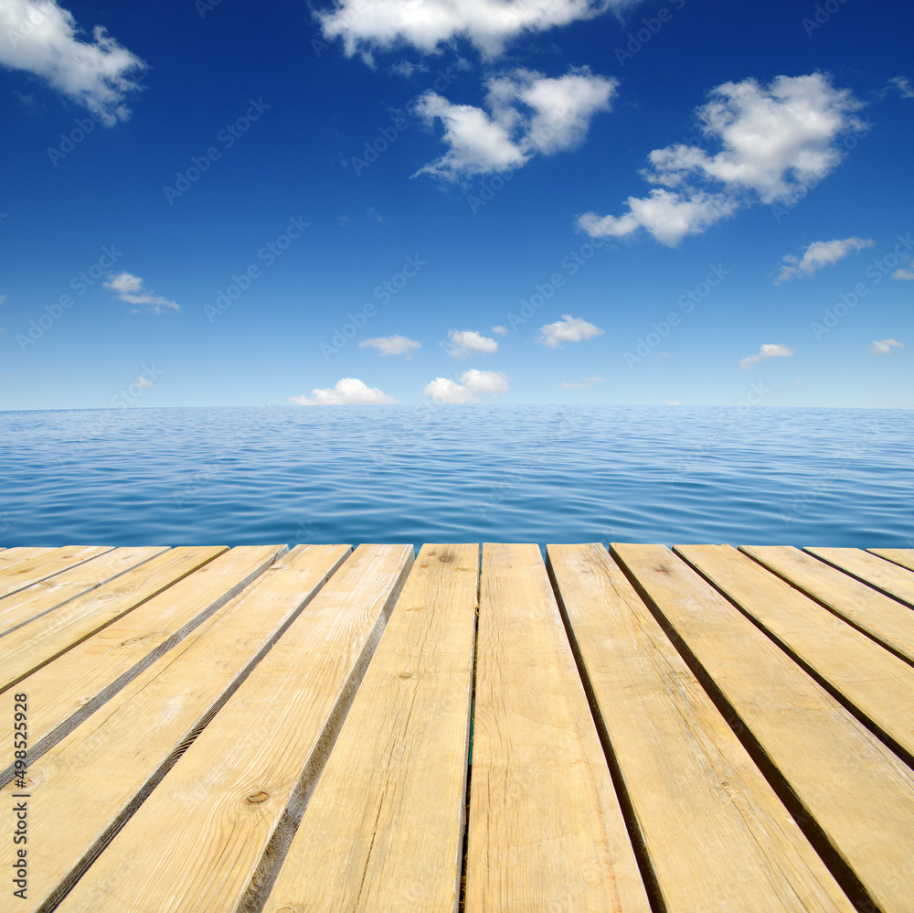 Wood and blue sea