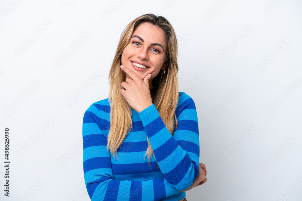 Young caucasian woman isolated on white background happy and smiling Young caucasian woman isolated on white background happy and smiling