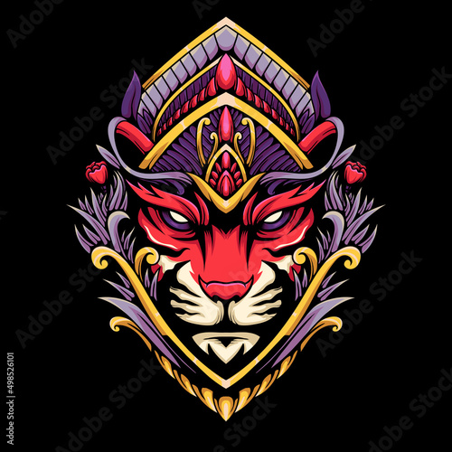 Tiger head with ornament vector illustration
